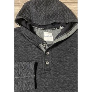 Tommy Bahama Queensland Quilted Black 3 Button Henley Hoodie Men's Size XL